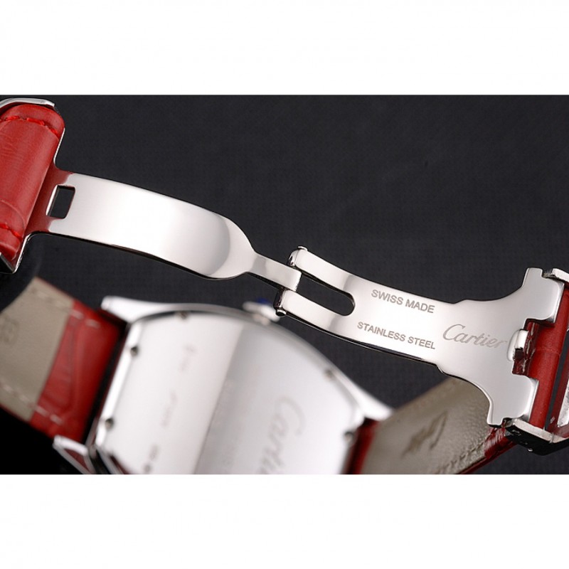 AAA Cartier Tortue Perpetual Calendar White Dial Stainless Steel Case Red Leather Strap-6