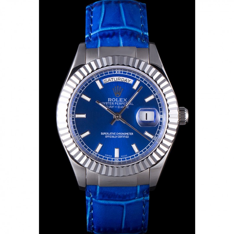 Cheap Replica Watches Rolex Day-Date Oyster Collection Blue Leather Band 621490-1