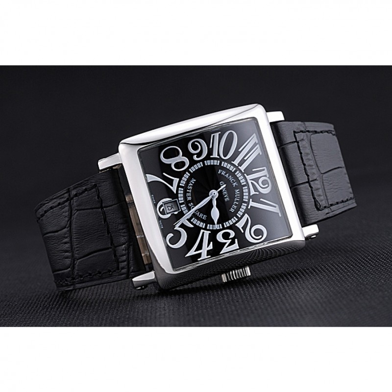 Franck Muller Master Square Black Dial Silver Case Black Leather Band 622353-2
