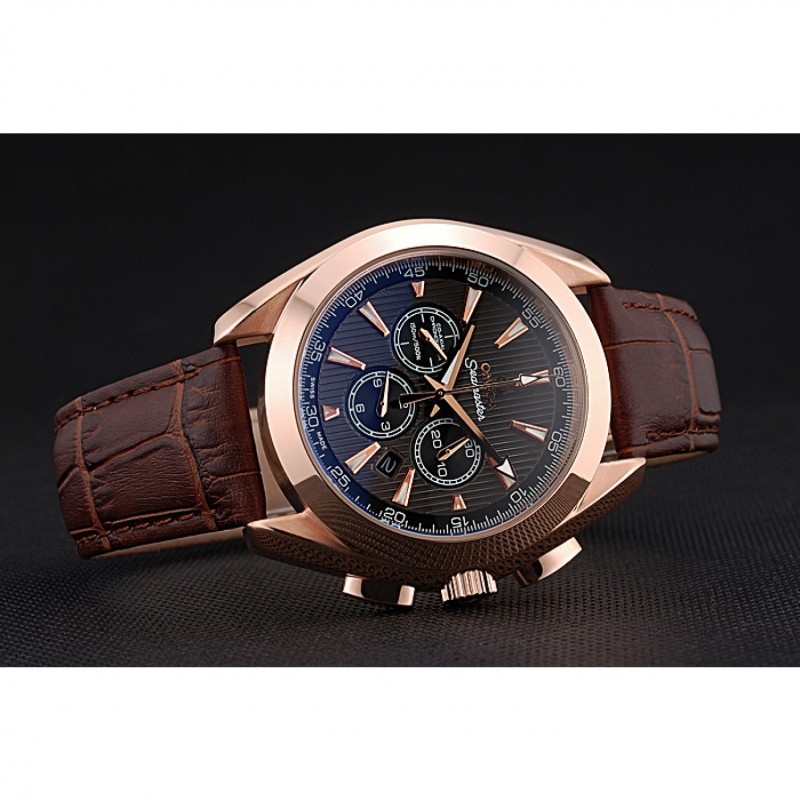 Best Omega Seamaster Aqua Terra Chronograph Teak-Black Dial Brown Leather Bracelet 622531-3