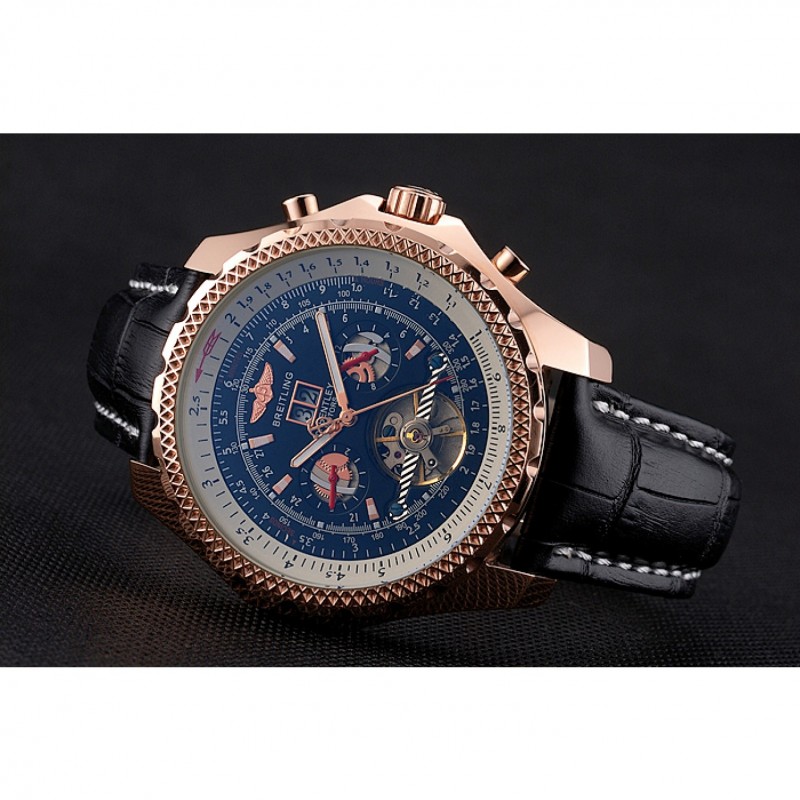Best Breitling For Bentley Mulliner Tourbillon Black Dial Rose Gold Case Black Leather Strap-2