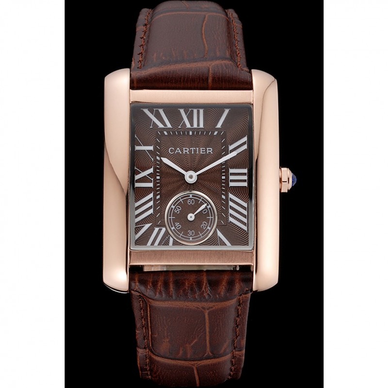 SS Cartier Tank MC Gold Case Brown Dial Brown Leather Strap 622175-1