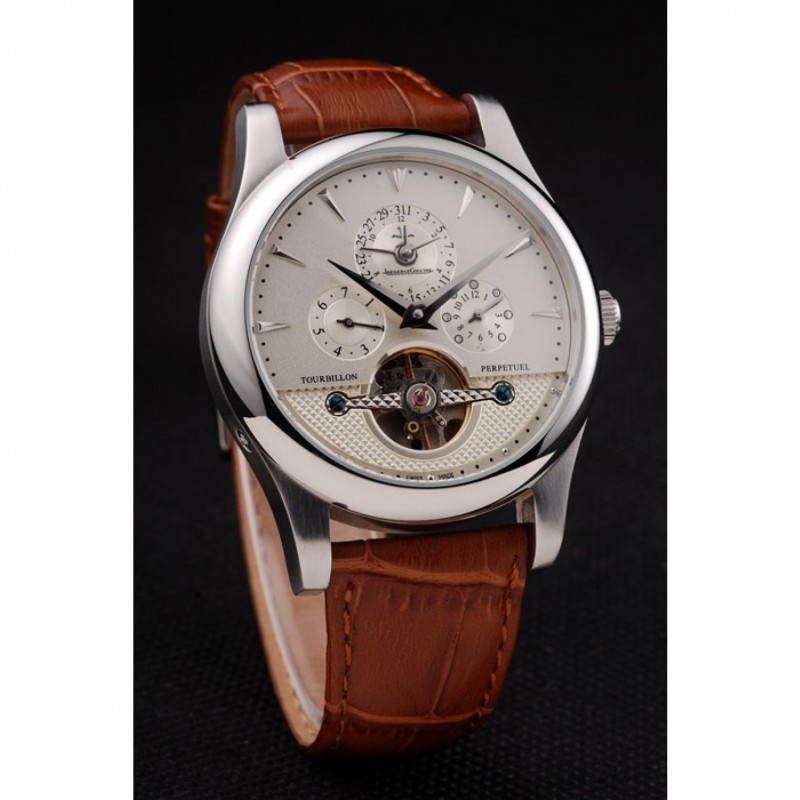 Jaeger Le Coultre Master Control Tourbillon White Dial Brown Leather Strap-2