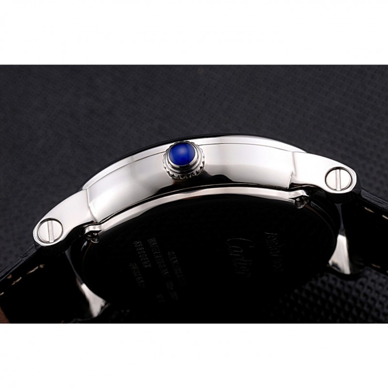 Cartier Rotonde Date White Dial Stainless Steel Case Black Leather Strap-7