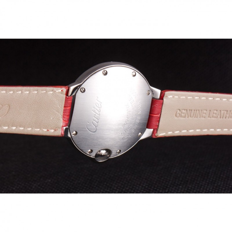Luxury Replica Watches Cartier Ballon Bleu Silver Bezel with Red Dial and Red Leather Band 621556-8