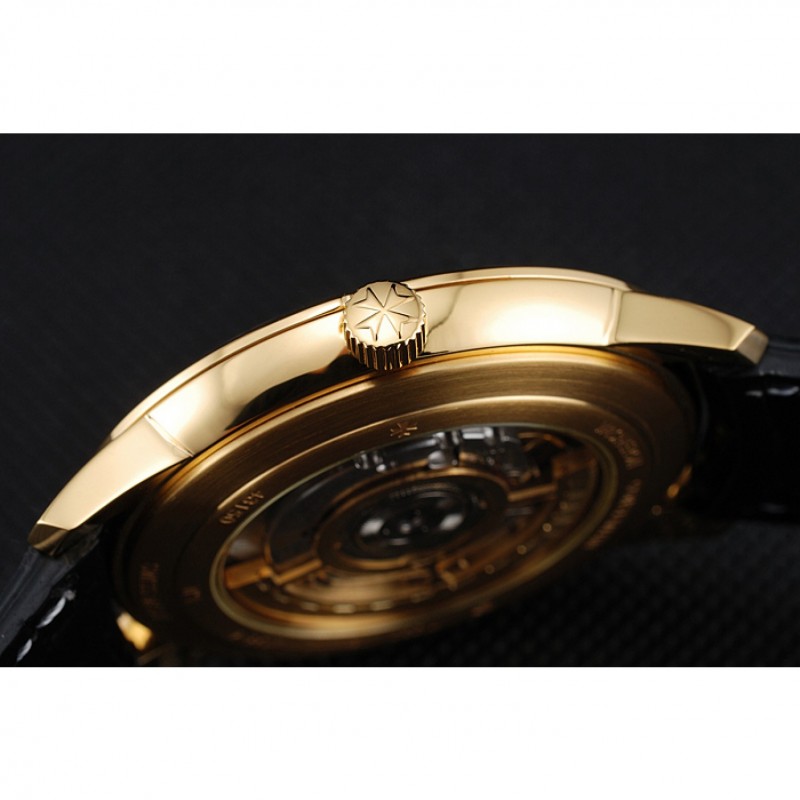 Swiss Vacheron Constantin Patrimony White Dial Gold Case Black Leather Bracelet 1454177-8