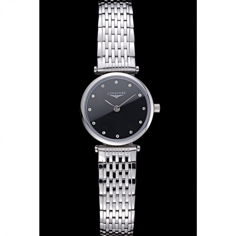 Luxury Replica Watches Longines La Grande Classique Stainless Steel Black Dial Diamond Markers Femme 622112-1