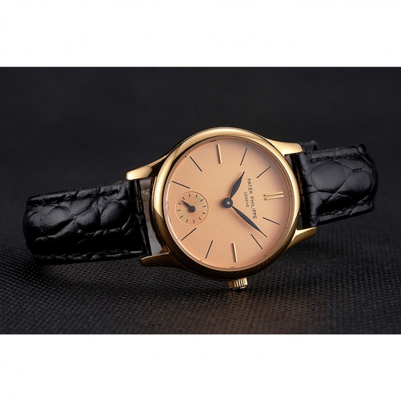 Patek Philippe Calatrava Gold Dial And Case Gold Case Black Leather Strap-3