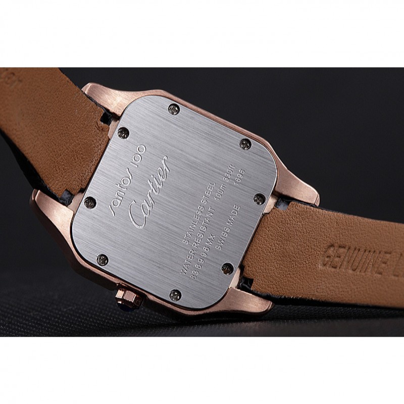 SS Replica Watches Cartier Santos 100 Polished Rose Gold Bezel 621920-7