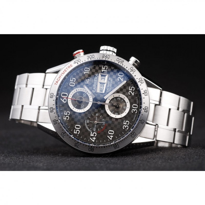 High End Replica Watches Tag Heuer Swiss Carrera Tachymeter Bezel Stainless Steel Checkered Brown Dial-4