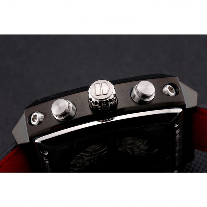 SS Replica Watches Tag Heuer Monaco Calibre 36 Blue And Red Dial Stripes Dial Black Leather Strap 622272-8