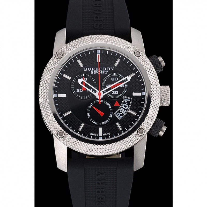 Round Burberry Sport Athlete Chronograph White Case Triple-eye Black Rubber Bracelet 622620-1