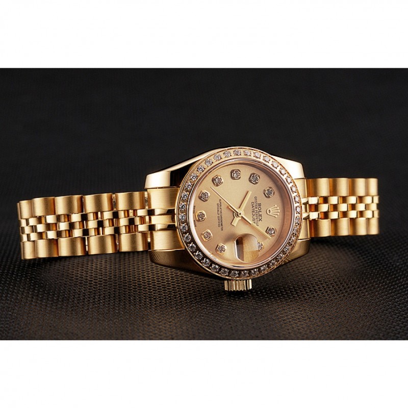 Swiss Rolex Lady-Datejust Champagne Dial Diamond Bezel Gold Jubilee Bracelet 1454096-4