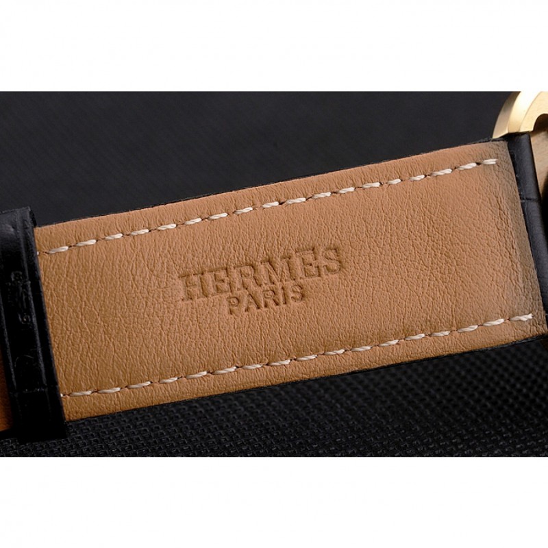 Hermes Dressage Blue Dial Gold Case Black Leather Strap-6