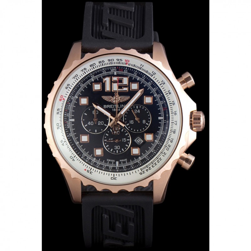 Breitling Navitimer Rosegold Bezel Rubber Strap Black Dial-1