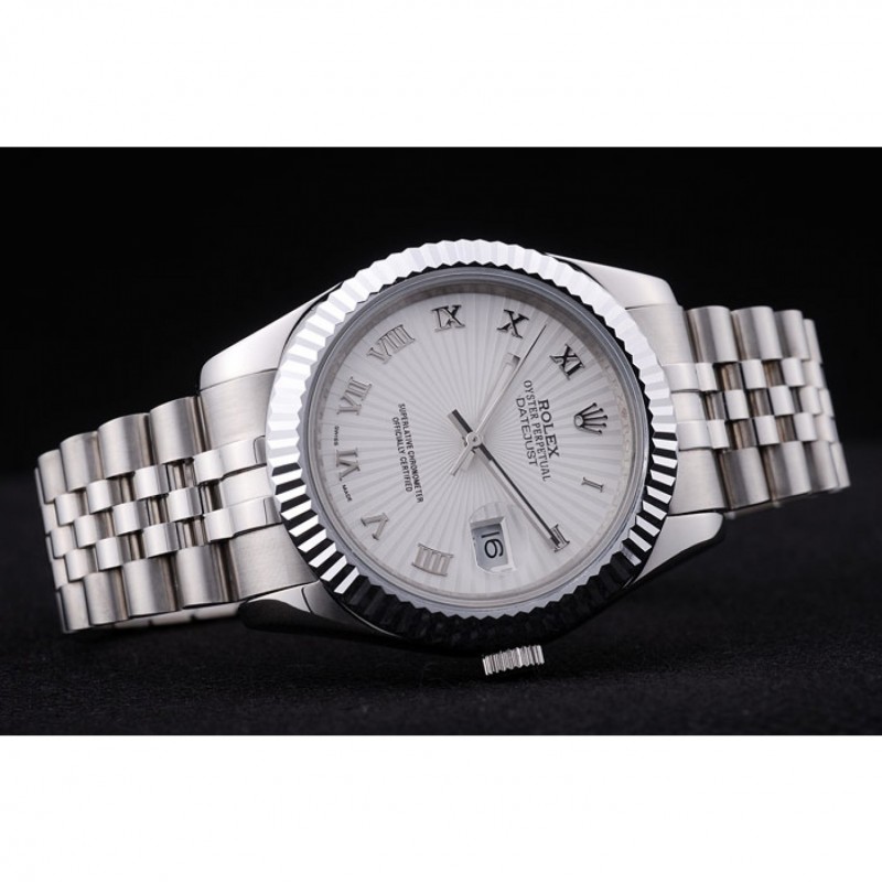 Rolex Datejust White Radial Dial Ribbed Bezel 7478-3