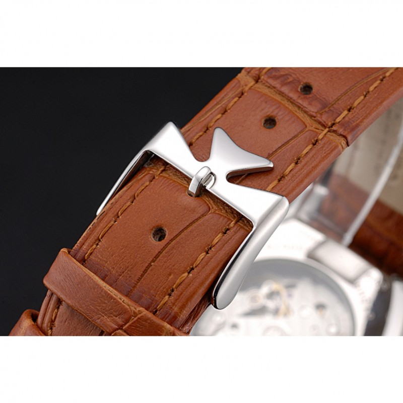 Vacheron Constantin Malte White Dial Stainless Steel Case Brown Leather Bracelet-5