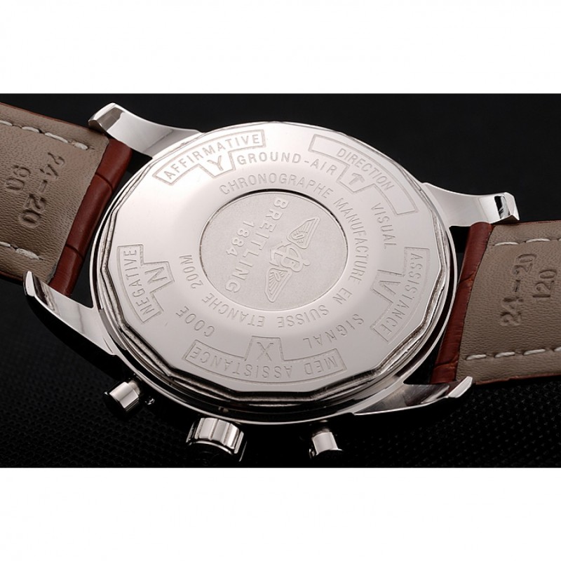 Breitling Transocean Beige Dial Brown Leather Strap Polished Stainless Steel Bezel-6