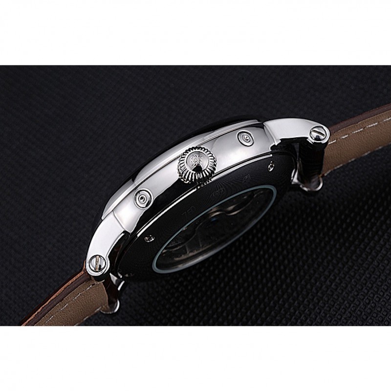 Patek Philippe Grand Complications Stainless Steel Case White Dial Roman Numerals Brown Leather Bracelet 622257-5