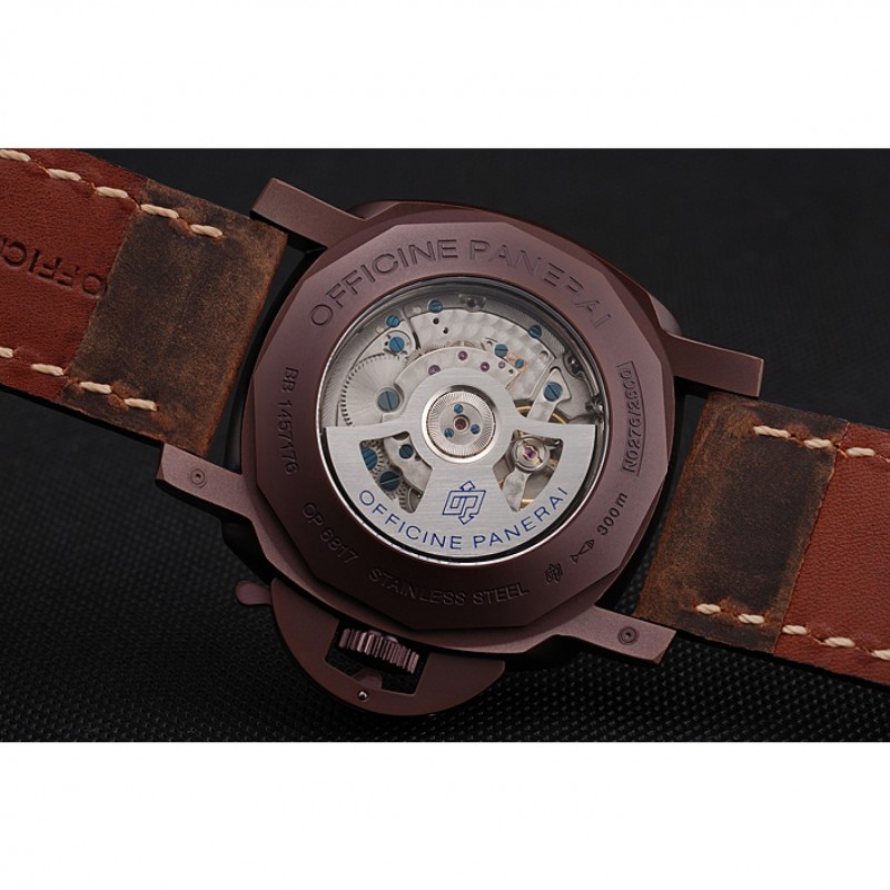 Cheap Replica Watches Panerai Luminor Submersible Black Dial Brown Case Brown Leather Strap-7
