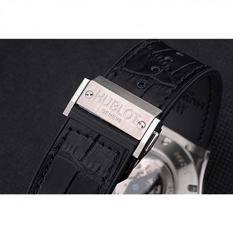 Hublot Classic Fusion Diamond Skull Dial Stainless Steel Case Black Leather Strap 622814-5