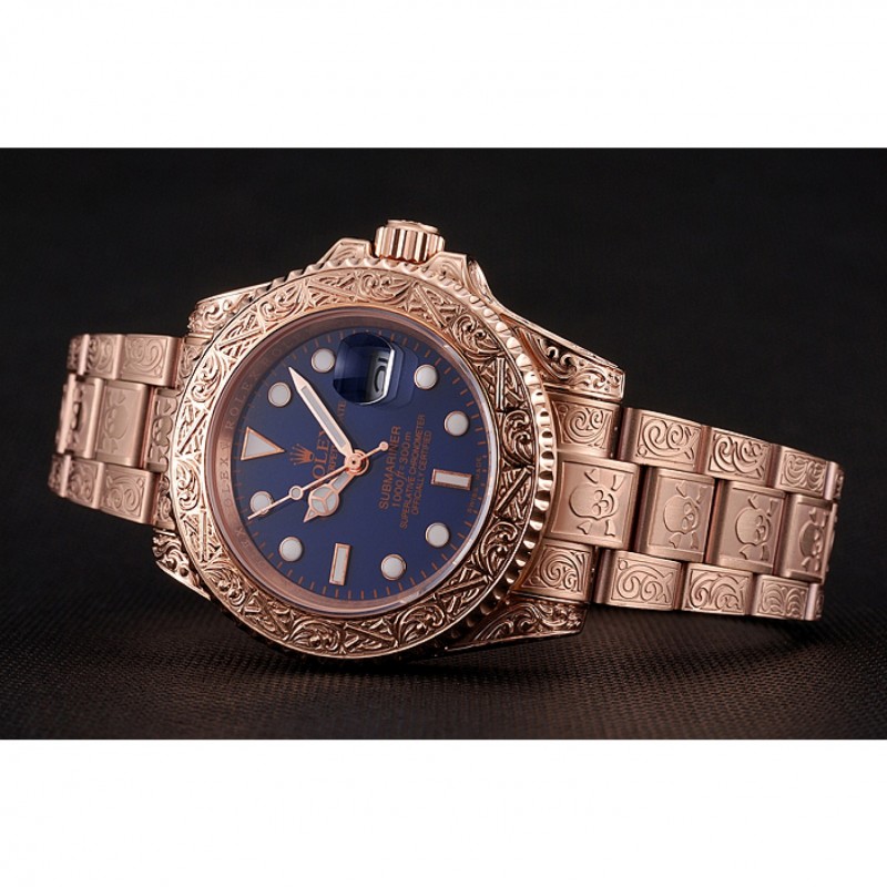 Swiss Rolex Submariner Skull Limited Edition Blue Dial Rose Gold Case And Bracelet 1454085-4