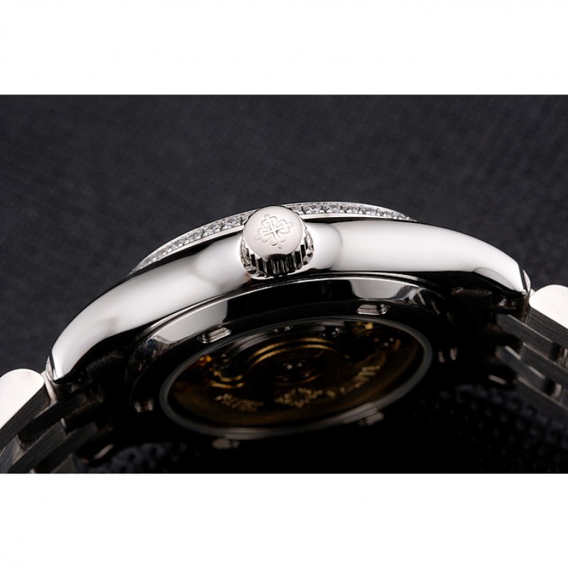 AAA Replica Watches Swiss Patek Philippe Calatrava White Dial Diamond Bezel Stainless Steel Case And Bracelet-8