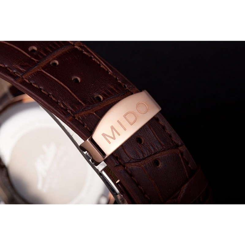 Mido Multifort Brown Croco Leather Strap White Dial 80287-8