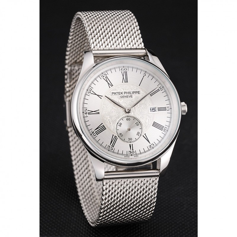 Luxury Replica Watches Patek Philippe Calatrava Small Seconds Silver Engraved Dial Stainless Steel Case And Bracelet-2