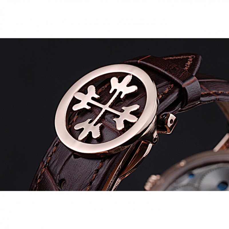 Patek Philippe Geneve Two Dial Rose Dial Rose Gold Bezel Brown Leather Band 622149-5