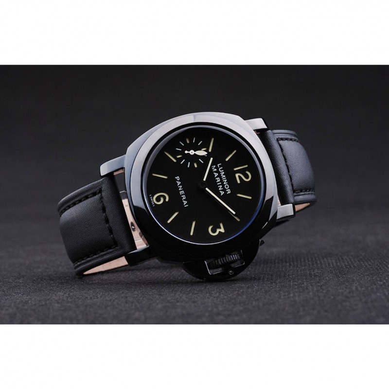 Panerai Luminor Marina Black Dial Black Stainless Steel Case Black Leather Bracelet-3