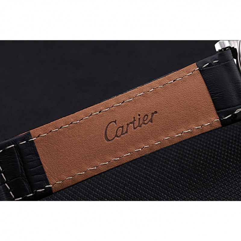 Cartier Ronde Second Time Zone White Dial Stainless Steel Case Black Leather Strap 622798-7