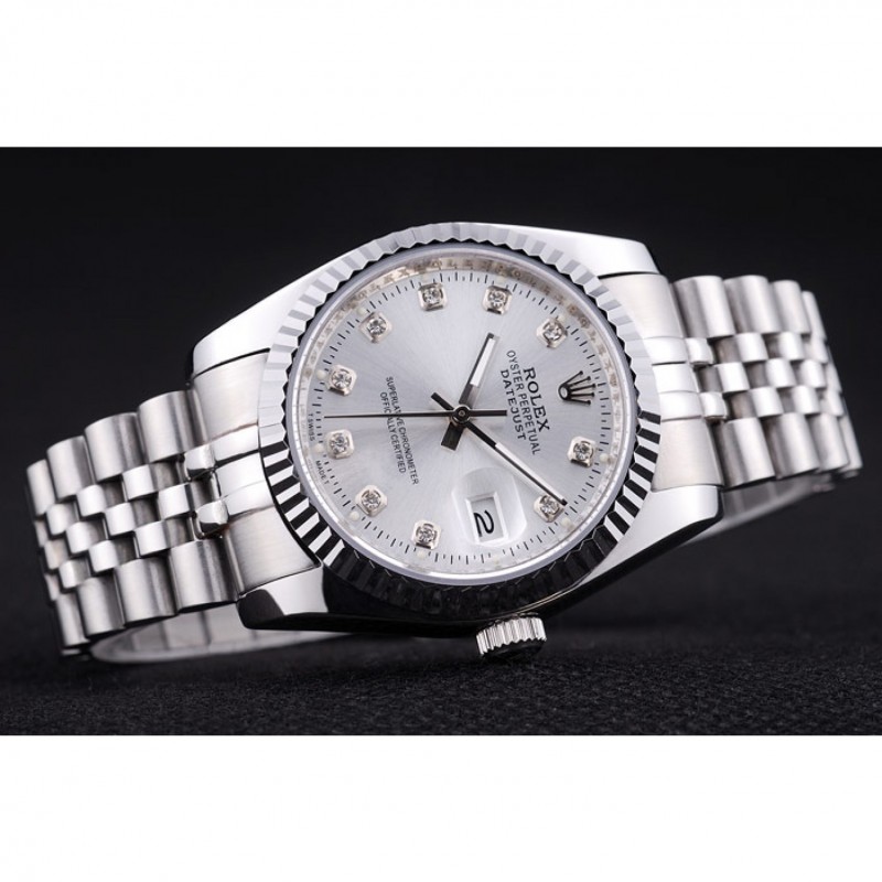 Rolex Datejust Silver Dial Diamonds Ribbed Bezel 7455-3