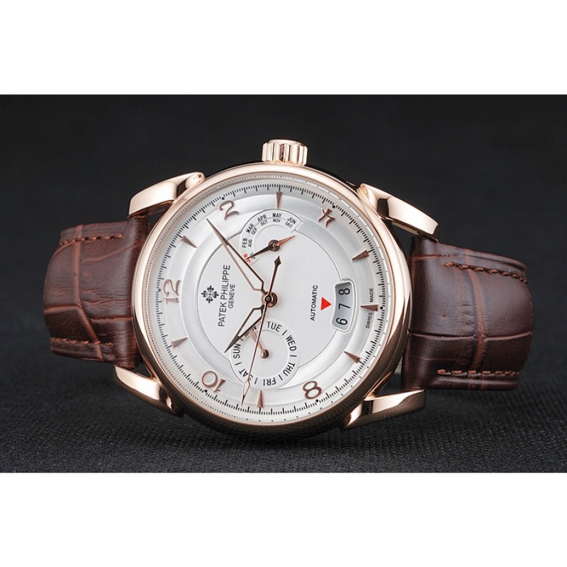 Patek Philippe Complications Chronograph White Dial Gold Case Brown Leather Bracelet 1454236-3