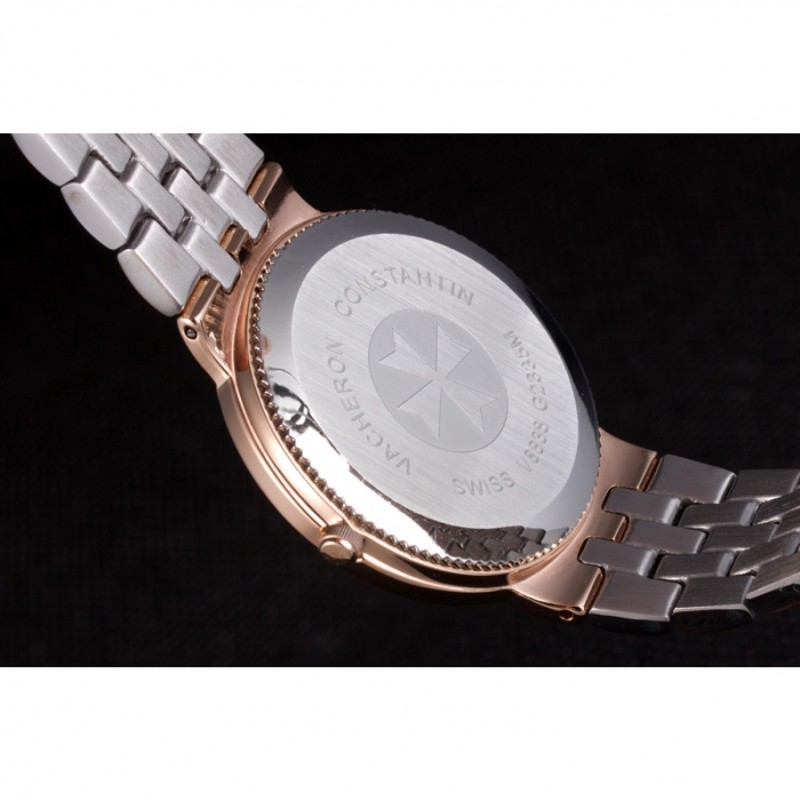 Cheap Vacheron Constantin Patrimony Traditionnelle White Dial Rose Gold Diamond Case Two Tone Bracelet-8