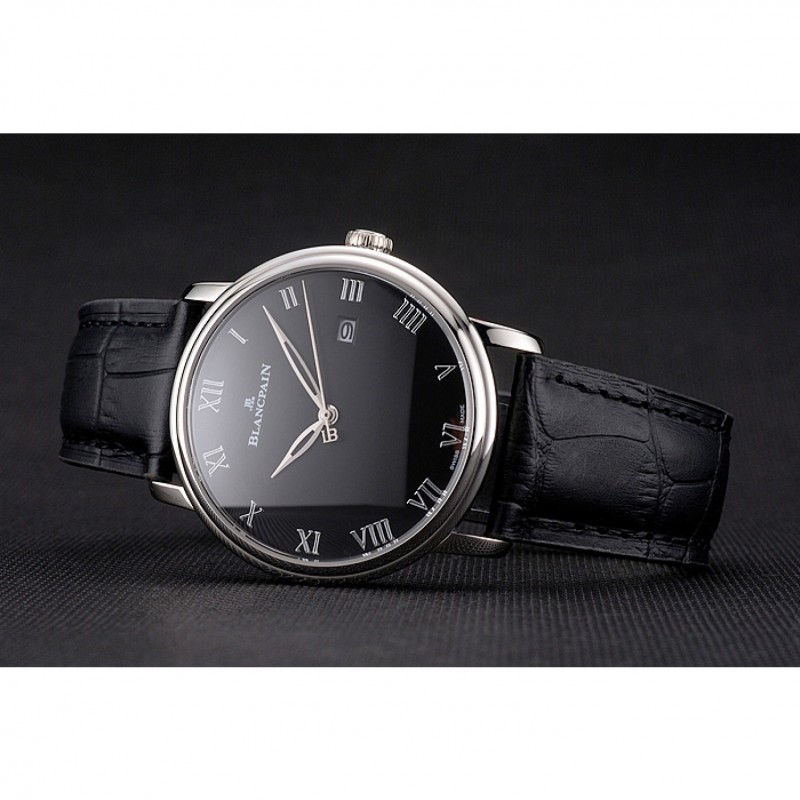 Blancpain Villeret Ultra Slim Black Dial Stainless Steel Case Black Leather Strap-4