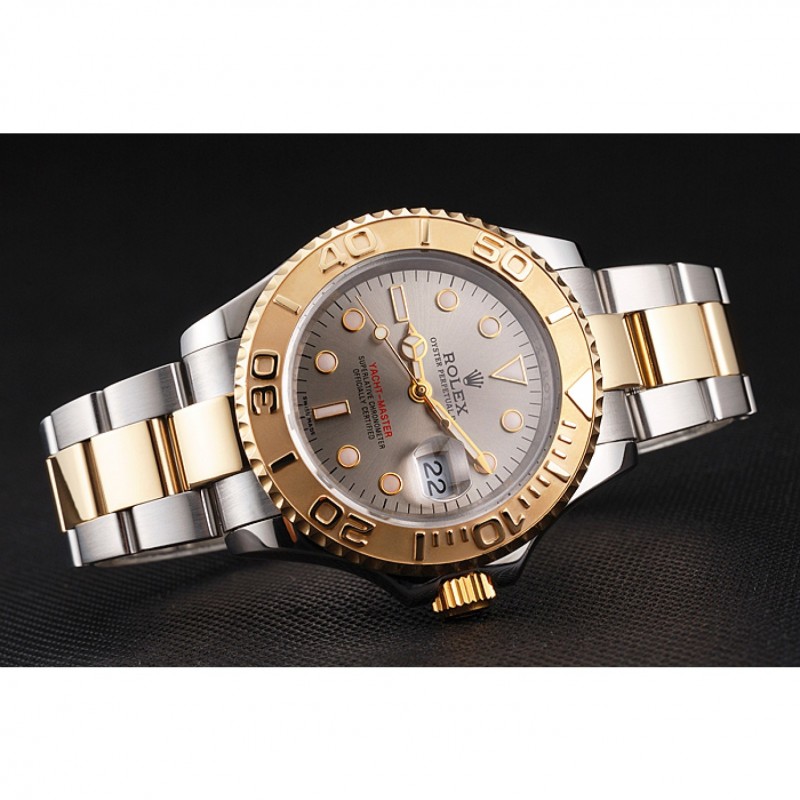 High Quality Swiss Rolex Yacht-Master Gray Dial Gold Bezel Stainless Steel Case Two Tone Dial-4
