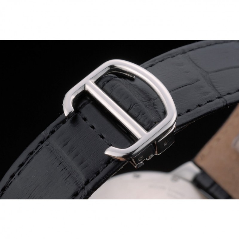 SS Cartier Ballon Bleu 42mm Black Dial Stainless Steel Case Black Leather Bracelet-5
