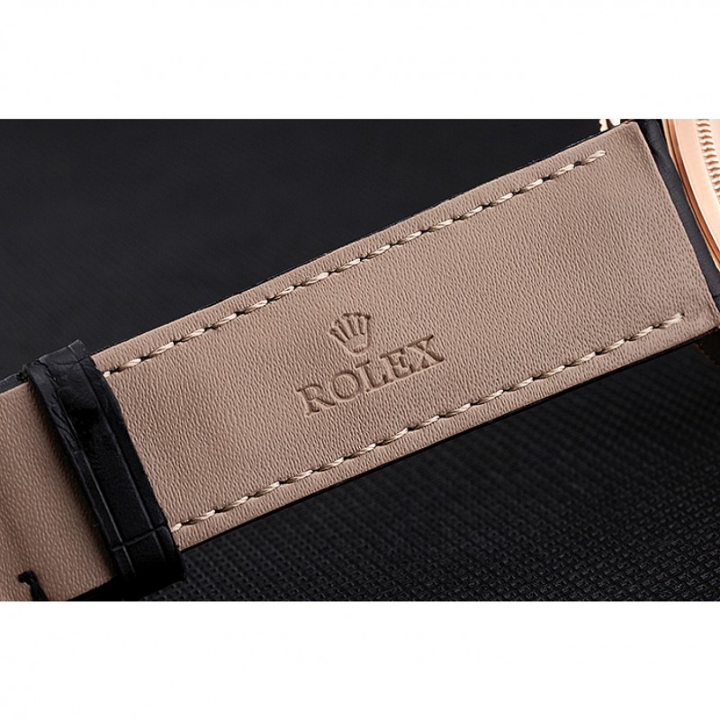 Best Replica Watches Swiss Rolex Cellini Time Rose Gold Case Black Dial Black Leather Bracelet 622656-6