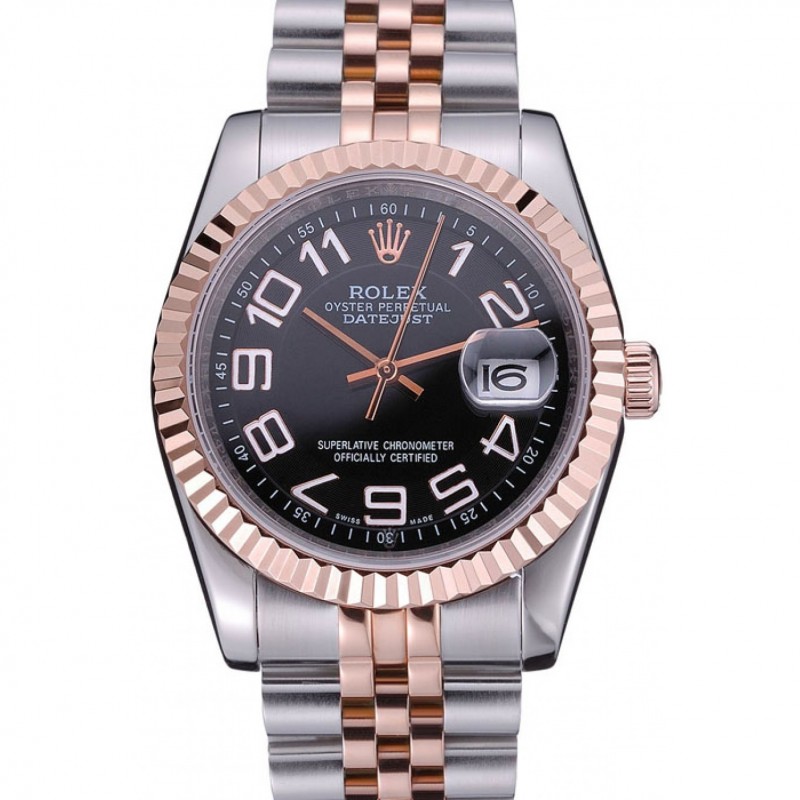 Luxury Replica Watches Rolex DateJust Black Dial Stainless Steel and Gold Bracelet 622545-0