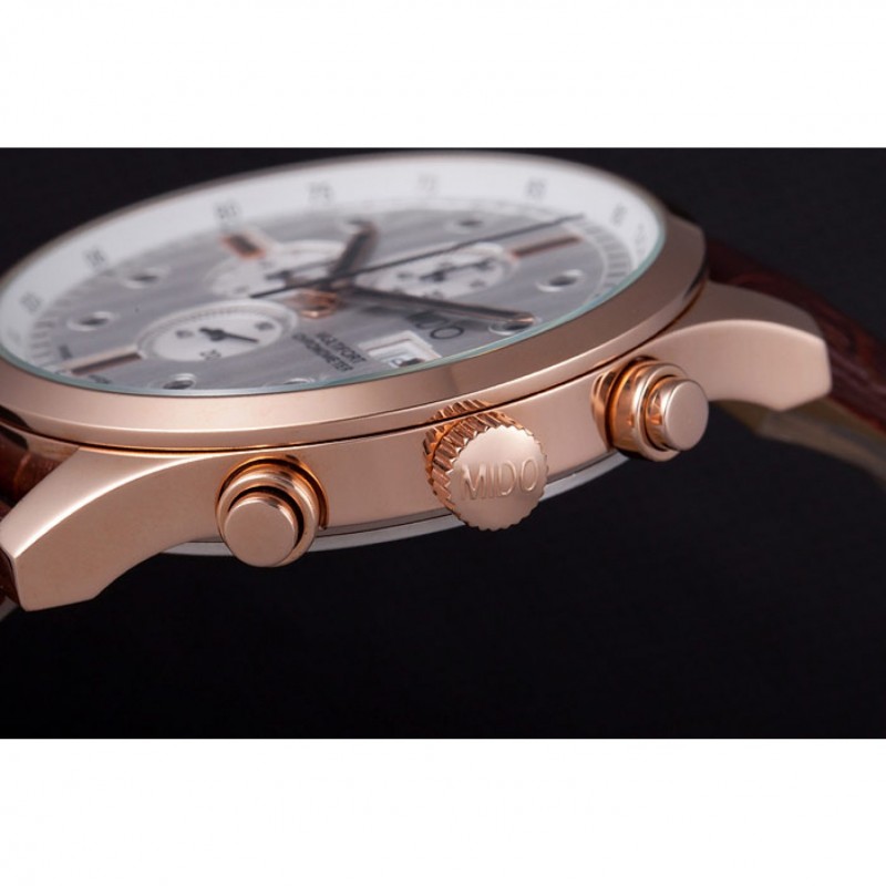 Mido Multifort Brown Croco Leather Strap White Dial 80287-5