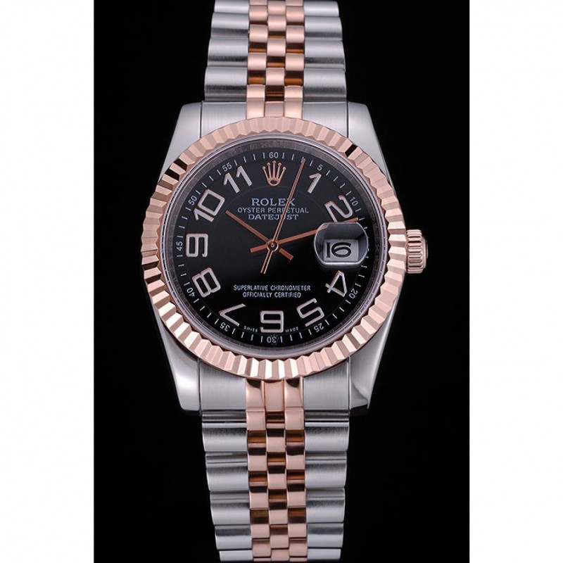 Luxury Replica Watches Rolex DateJust Black Dial Stainless Steel and Gold Bracelet 622545-1