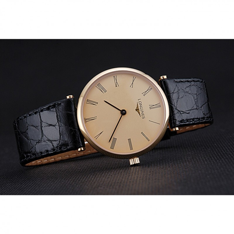 Longines La Grande Classique Champagne Dial Black Leather Band Homme 622123-3