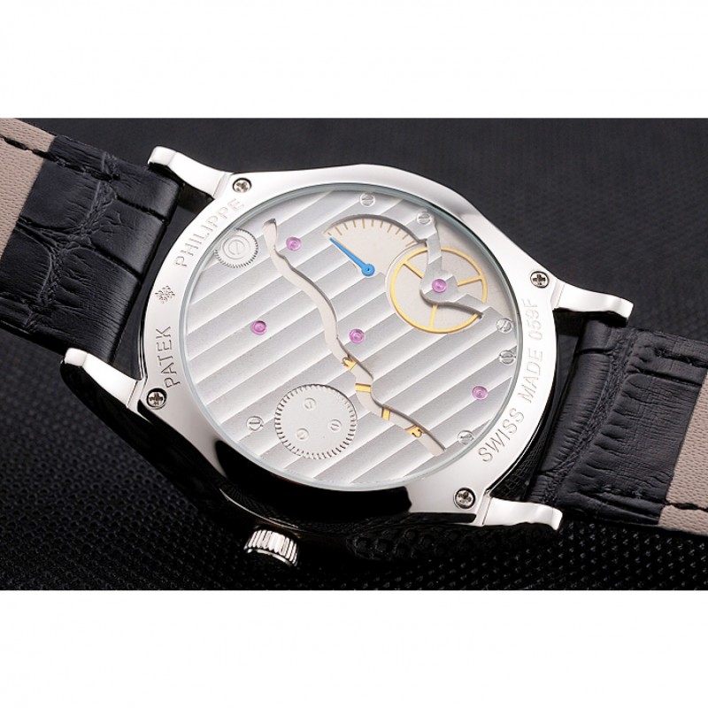 Best Replica Watches Patek Philippe Calatrava Date Black Dial Stainless Steel Case Black Leather Strap-7