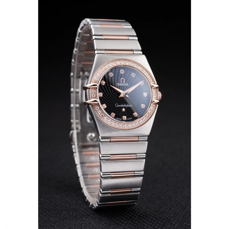 Best Omega Swiss Constellation Jewelry Diamond Case Radial Emblem Black Dial 98113-2