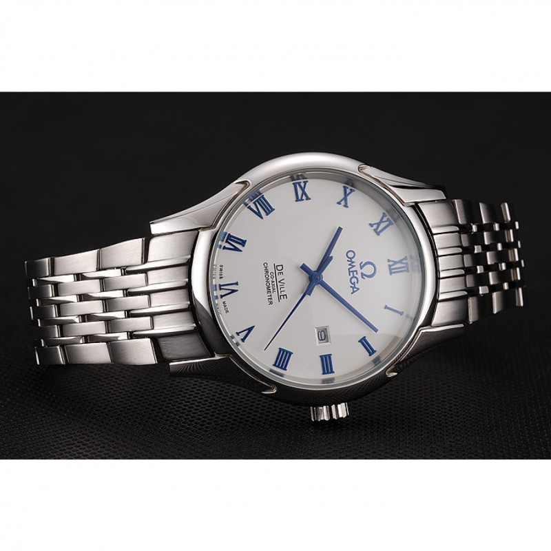 Best Replica Watches Omega De Ville White Dial Blue Numerals Stainless Steel Case And Bracelet 1453787-4