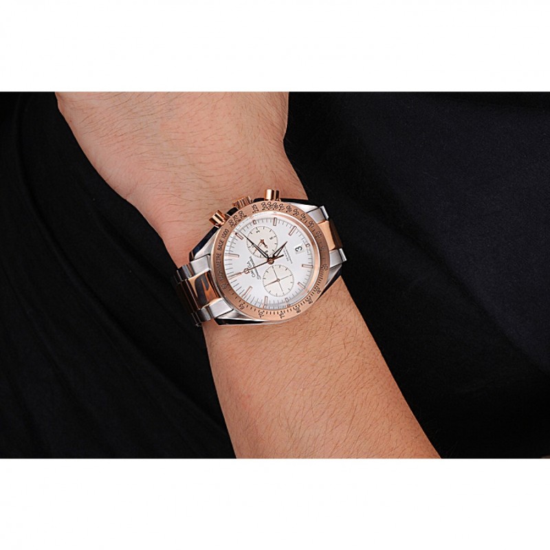 Omega Speedmaster White Dial Gold Bezel Stainless Steel Case Two Tone Bracelet 622803-8