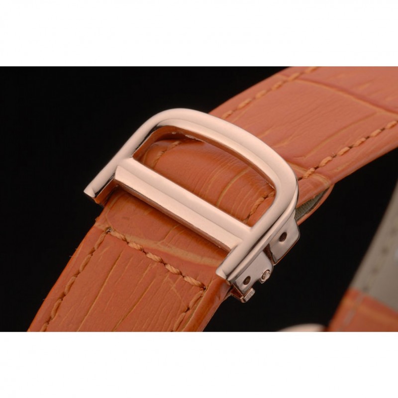 Cartier Tank Anglaise 30mm White Dial Diamonds Gold Case Orange Leather Bracelet-5