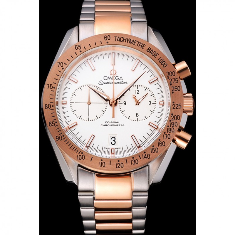 Omega Speedmaster White Dial Gold Bezel Stainless Steel Case Two Tone Bracelet 622803-1