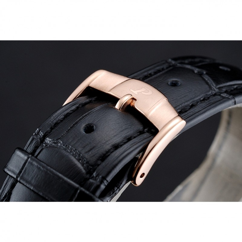 High Quality Replica Watches Piaget Altiplano Chronograph Black Dial Gold Case Black Leather Bracelet 1454047-5